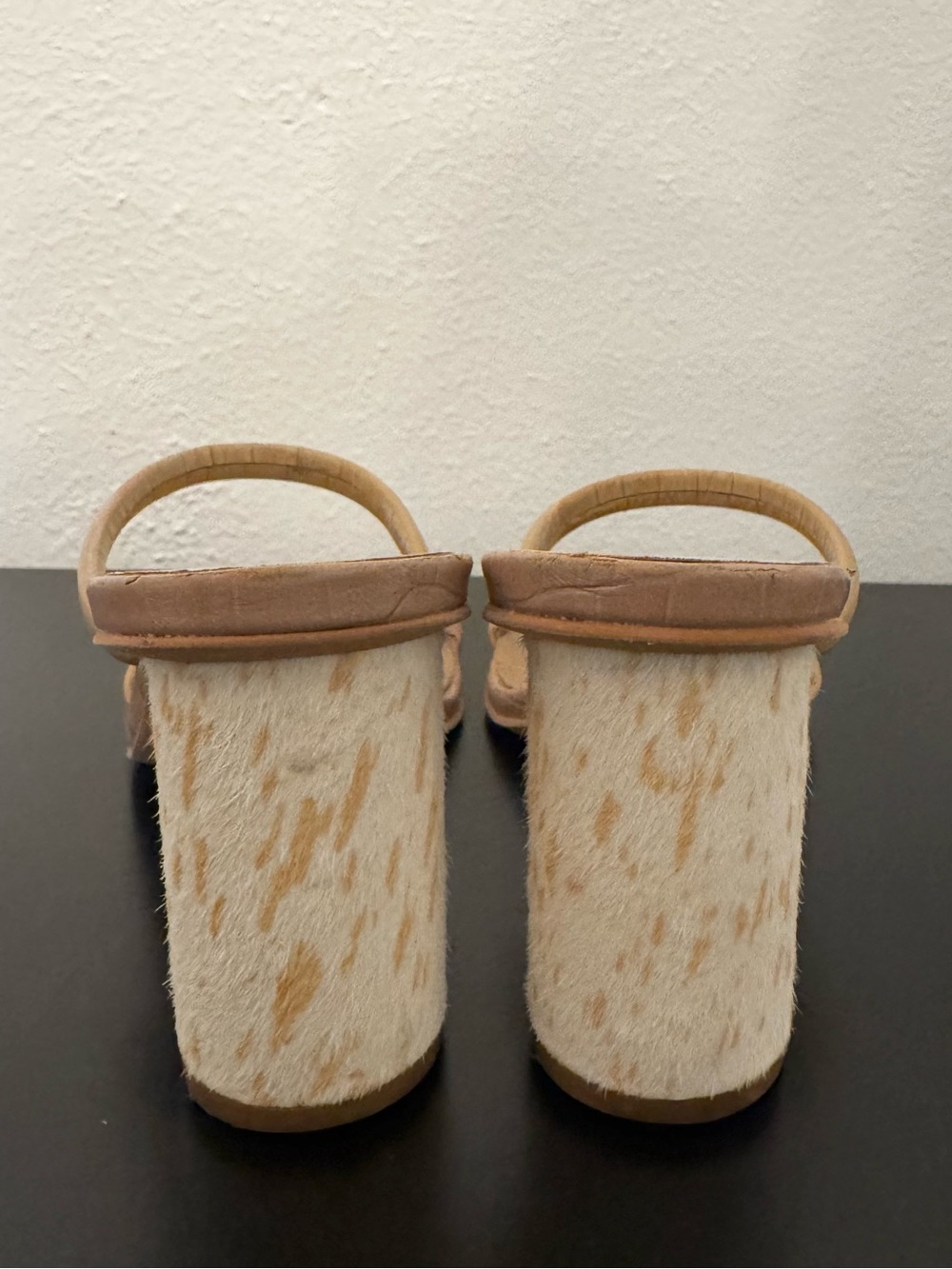 Dolce Vita Tan Croc-Embossed Double Strap Heel Sandals w/ Pony Hair Heel - Picture 8 of 12